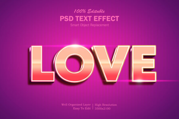 3D Love Gradient Text Effect PSD