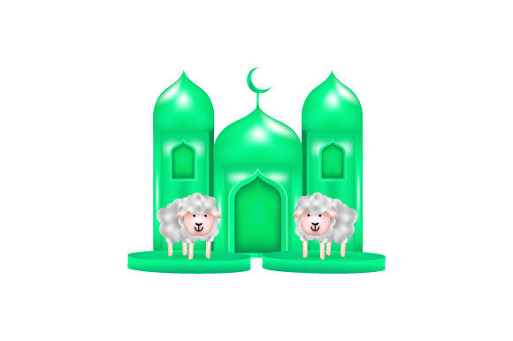 3D Render Eid Al Adha Mosque and Sheep