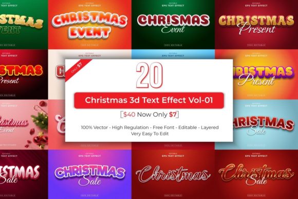 Christmas Editable 3D Text Effect Bundle