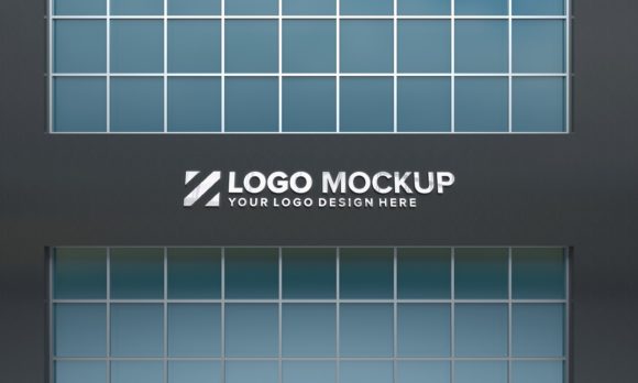 Steel Logo Mockup 3D Sign Façade Buildng